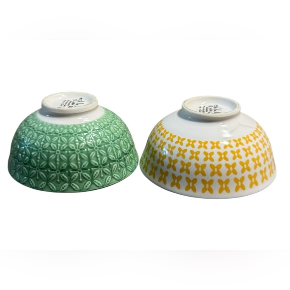 Ooh La La! by BIA Sushi Rice Ramen Bowl SET OF TWO Yellow Green Print Serveware